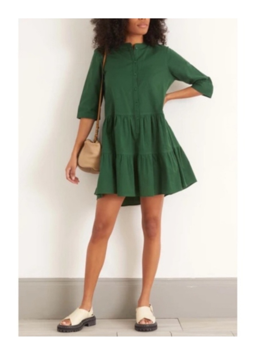 Apiece Apart Maurino Drop Waist Mini Dress in Jadeite Green Organic Cotton Linen